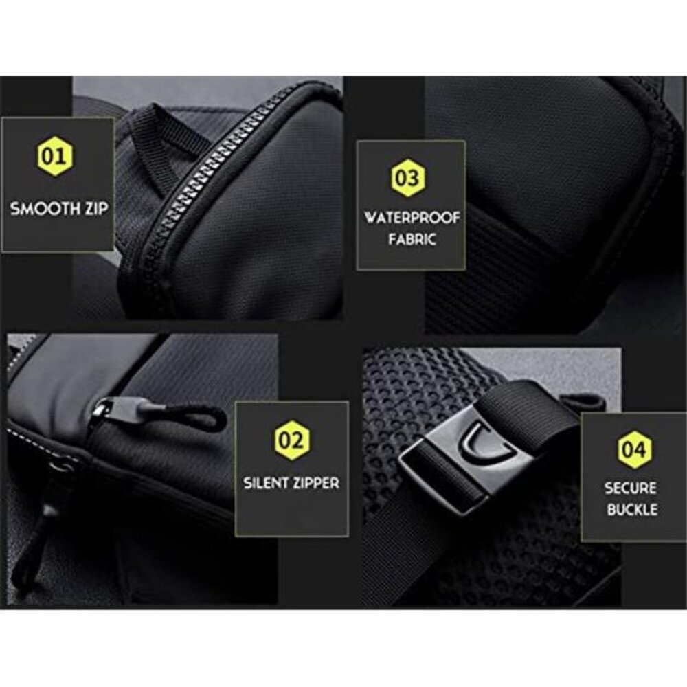 💫Men Black Resistant Fanny Pack Mini Chest Dual Pocket Water Crossbody Bag - Picture 5 of 6